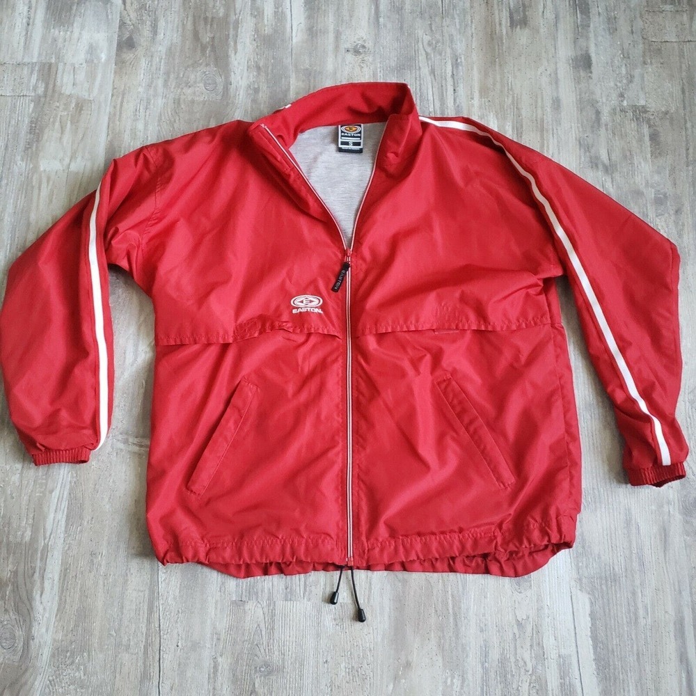 Easton Mens Vintage 80s 90s Jacket Red‎ Baseball Track Coach Vented Windbreaker - Picture 3 of 12